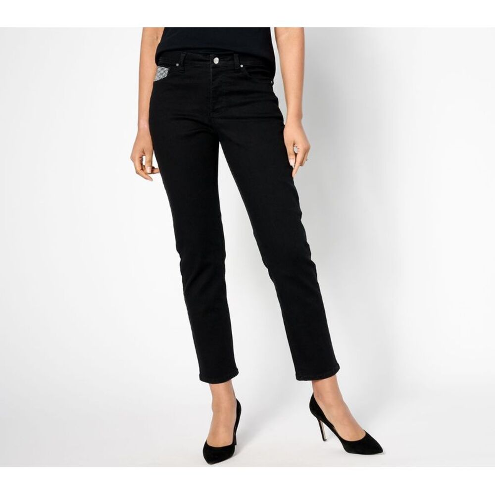 Women Control Women's Plus Sz Pants 32 My Wonder Denim Rhinest Jean Black
